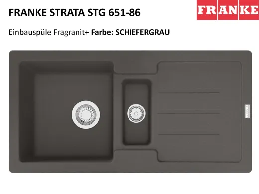 FRANKE Kchensple Strata STG 651-86 Fragranit+ Einbausple / Granitsple Siebkorb als Stopfenventil oder Drehknopfventil