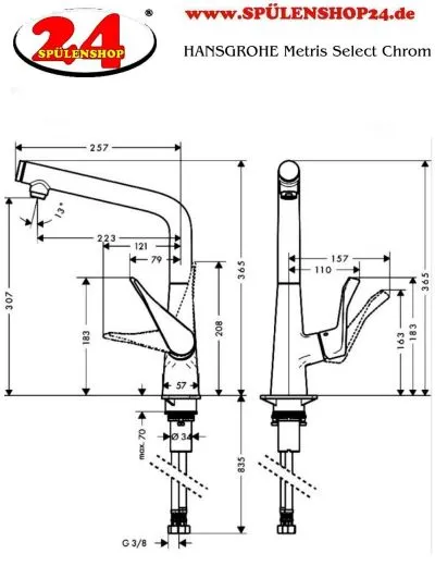 HANSGROHE Kchenarmatur Metris Select M71 Chrom Einhebelmischer 320 mit Festauslauf, 1jet (14883000)
