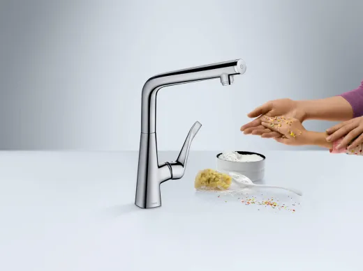 HANSGROHE Kchenarmatur Metris Select M71 Chrom Einhebelmischer 320 mit Festauslauf, 1jet (14883000)