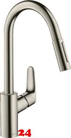 HANSGROHE Kchenarmatur Focus M41 Edelstahl Finish Einhebelmischer 240 mit Zugauslauf als Ausziehbrause, 2jet (31815800)