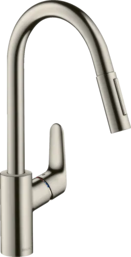 HANSGROHE Kchenarmatur Focus M41 Edelstahl Finish Einhebelmischer 240 mit Zugauslauf als Ausziehbrause, 2jet (31815800)