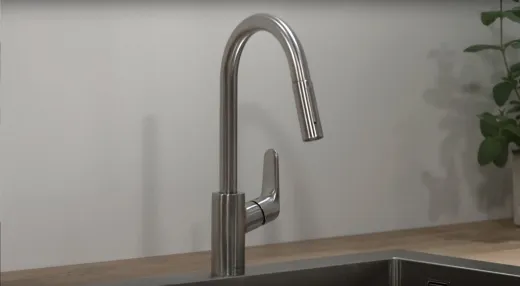 HANSGROHE Kchenarmatur Focus M41 Edelstahl Finish Einhebelmischer 240 mit Zugauslauf als Ausziehbrause, 2jet (31815800)