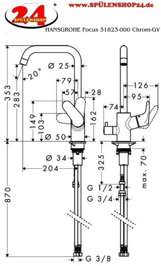HANSGROHE Kchenarmatur Focus M41 Chrom Einhebelmischer 260 mit Festauslauf und Gerteabsperrventil, 1jet (31823000)