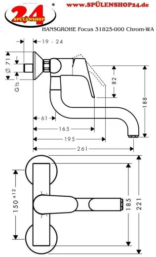 HANSGROHE Kchenarmatur Focus M41 Chrom Einhebelmischer fr Wandmontage, 1jet 180 schwenkbarer Auslauf (31825000)