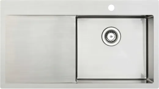 BERNUS Kchensple Cubus 900 SOFT Edelstahlsple Flachrand / Flchenbndig mit Hahnlochbank und Siebkorb als Stopfenventil