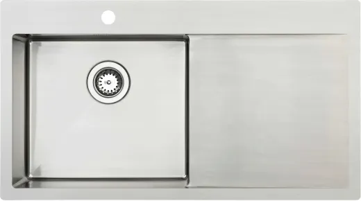 BERNUS Kchensple Cubus 900 SOFT Edelstahlsple Flachrand / Flchenbndig mit Hahnlochbank und Siebkorb als Stopfenventil