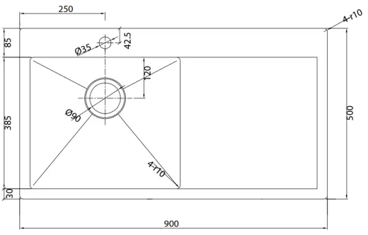 BERNUS Kchensple Cubus 900 SOFT Edelstahlsple Flachrand / Flchenbndig mit Hahnlochbank und Siebkorb als Stopfenventil