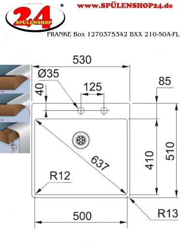 FRANKE Kchensple Box BXX 210-50 A Edelstahlsple Slimtop / Flchenbndig mit Integralablauf und Druckknopfventil