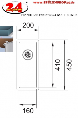 FRANKE Kchensple Box BXX 110-16 Unterbausple (Montage unter die Arbeitsplatte) mit Integralablauf und Siebkorb als Stopfenventil