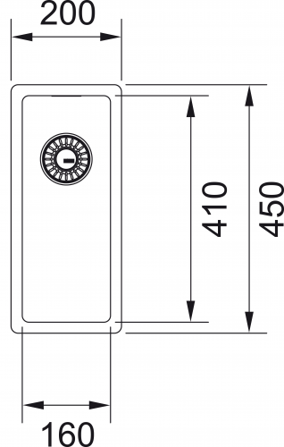 FRANKE Kchensple Box BXX 110-16 Unterbausple (Montage unter die Arbeitsplatte) mit Integralablauf und Siebkorb als Stopfenventil