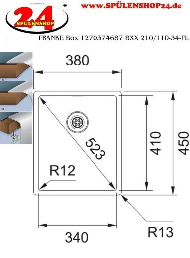 FRANKE Kchensple Box BXX 210/110-34 Edelstahlsple 3 in 1 (Einbau, Unterbau, Flchenbndig) Siebkorb als Druckknopfventil