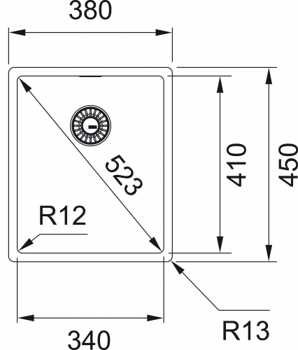 FRANKE Kchensple Box BXX 110-34 Unterbausple (Montage unter die Arbeitsplatte) mit Integralablauf und Siebkorb als Druckknopfventil