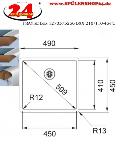 FRANKE Kchensple Box BXX 210-45/110-45 Edelstahlsple 3 in 1 (Einbau, Unterbau, Flchenbndig) Siebkorb als Stopfenventil