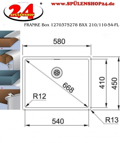 FRANKE Kchensple Box BXX 210/110-54 Edelstahlsple 3 in 1 (Einbau, Unterbau, Flchenbndig) Siebkorb als Druckknopfventil