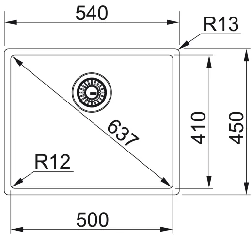 FRANKE Kchensple Box BXX 110-50 Unterbausple (Montage unter die Arbeitsplatte) mit Integralablauf und Siebkorb als Stopfenventil