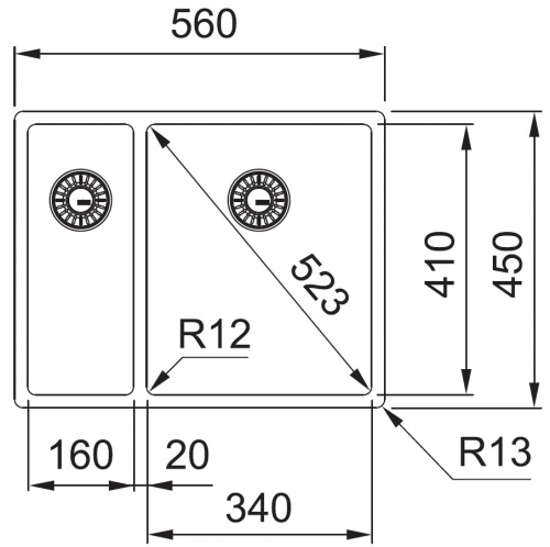 FRANKE Kchensple Box BXX 260/160-34-16 Edelstahlsple 3 in 1 (Einbau, Unterbau, Flchenbndig) Siebkorb als Druckknopfventil