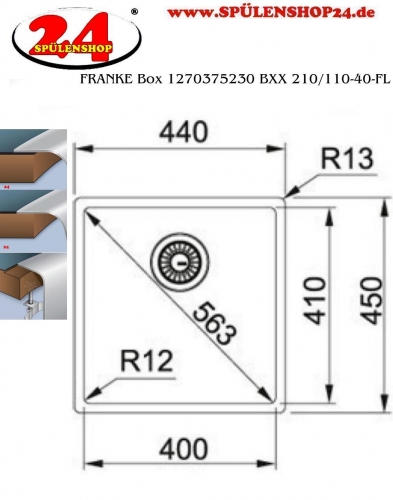FRANKE Kchensple Box BXX 210/110-40 Edelstahlsple 3 in 1 (Einbau, Unterbau, Flchenbndig) Siebkorb  als Stopfenventil
