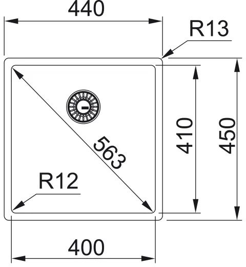FRANKE Kchensple Box BXX 110-40 Unterbausple (Montage unter die Arbeitsplatte) mit Integralablauf und Siebkorb als Stopfenventil