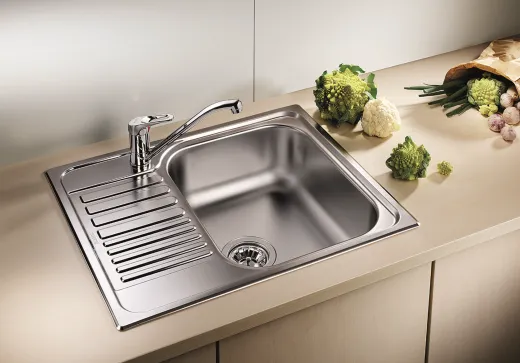 BLANCO Kchensple Tipo 45 S Mini ohne Hahnlochbohrung Edelstahlsple mit Siebkorb als Stopfenventil