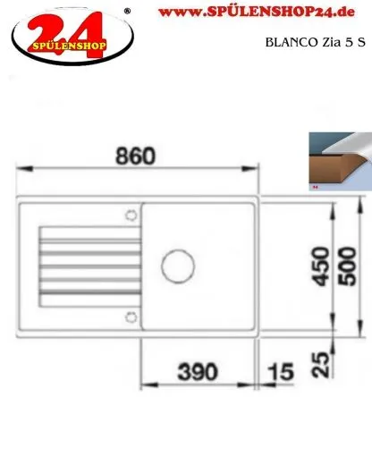 BLANCO Kchensple Zia 5 S Silgranit PuraDurII Granitsple / Einbausple mit Drehknopfventil
