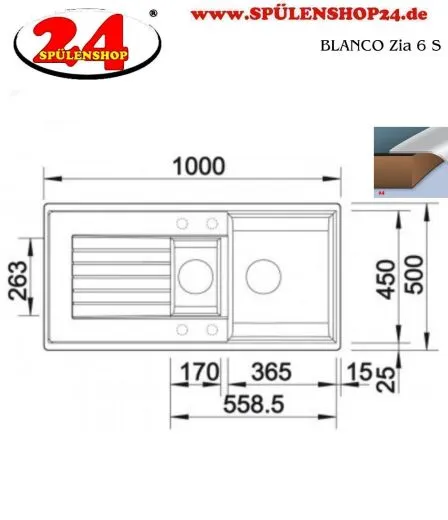 BLANCO Kchensple Zia 6 S Silgranit PuraDurII Granitsple / Einbausple mit Drehknopfventil