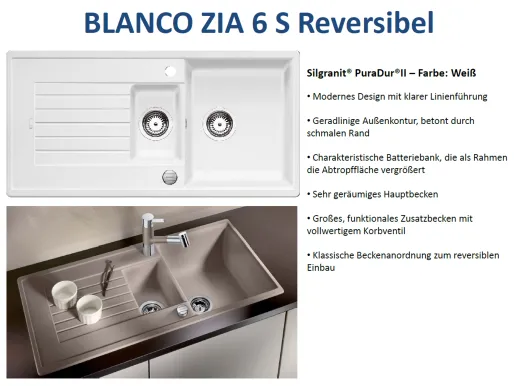 BLANCO Kchensple Zia 6 S Silgranit PuraDurII Granitsple / Einbausple mit Drehknopfventil