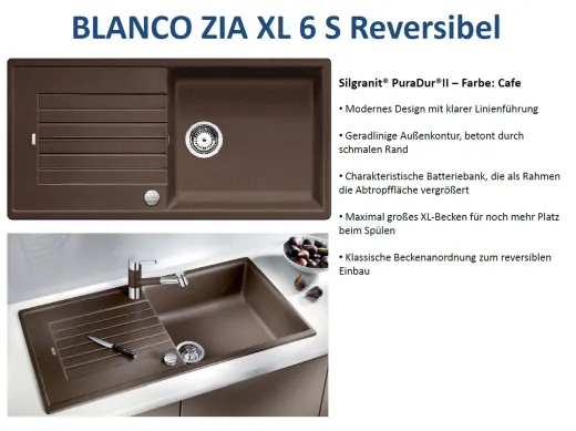 BLANCO Kchensple Zia XL 6 S Silgranit PuraDurII Granitsple / Einbausple mit Drehknopfventil