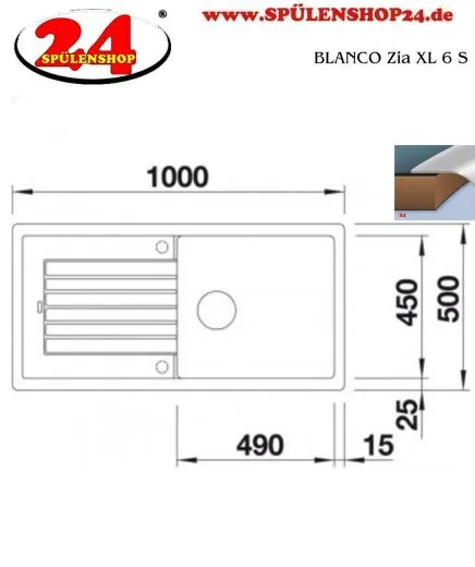 BLANCO Kchensple Zia XL 6 S Silgranit PuraDurII Granitsple / Einbausple mit Drehknopfventil