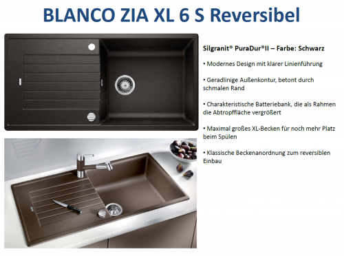 BLANCO Kchensple Zia XL 6 S Silgranit PuraDurII Granitsple / Einbausple mit Drehknopfventil