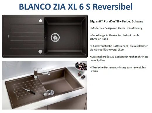 BLANCO Kchensple Zia XL 6 S Silgranit PuraDurII Granitsple / Einbausple mit Drehknopfventil