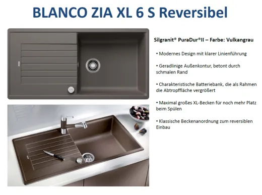 BLANCO Kchensple Zia XL 6 S Silgranit PuraDurII Granitsple / Einbausple mit Drehknopfventil