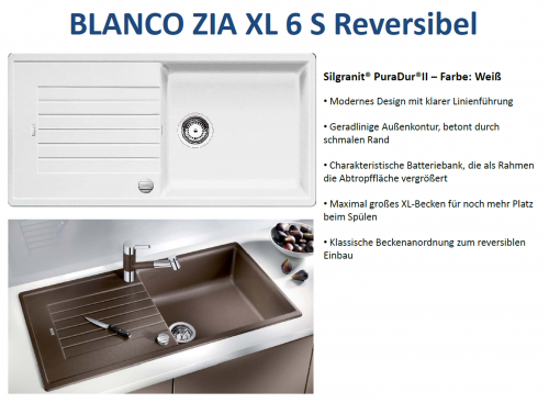 BLANCO Kchensple Zia XL 6 S Silgranit PuraDurII Granitsple / Einbausple mit Drehknopfventil