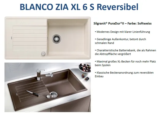 BLANCO Kchensple Zia XL 6 S Silgranit PuraDurII Granitsple / Einbausple mit Drehknopfventil
