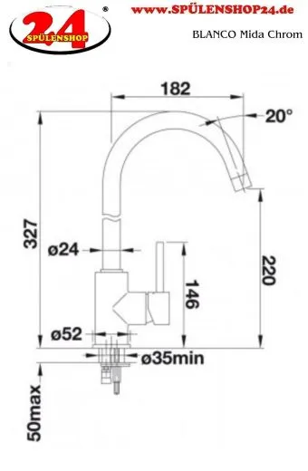 BLANCO Kchenarmatur Mida Chrom Einhebelmischer / Spltischarmatur mit Festauslauf 360 schwenkbarer Auslauf
