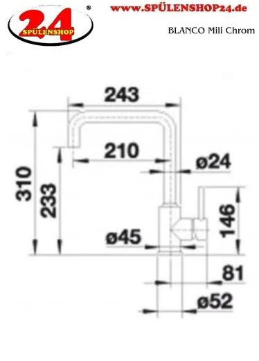 BLANCO Kchenarmatur Mili Chrom Einhebelmischer / Spltischarmatur mit Festauslauf 360 schwenkbarer Auslauf