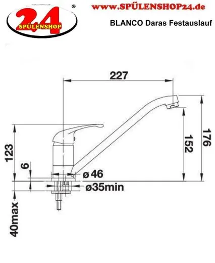 BLANCO Kchenarmatur Daras Chrom Einhebelmischer / Spltischarmatur mit Festauslauf 360 schwenkbarer Auslauf