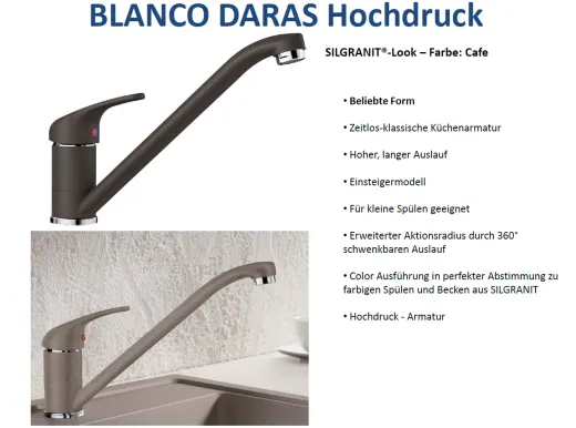 BLANCO Kchenarmatur Daras Silgranit-Look Einhebelmischer mit Festauslauf 360 schwenkbarer Auslauf