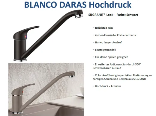 BLANCO Kchenarmatur Daras Silgranit-Look Einhebelmischer mit Festauslauf 360 schwenkbarer Auslauf