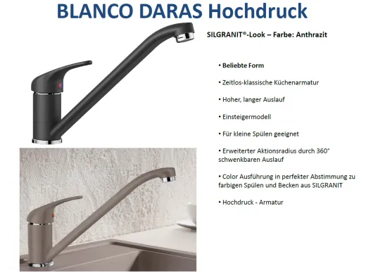 BLANCO Kchenarmatur Daras Silgranit-Look Einhebelmischer mit Festauslauf 360 schwenkbarer Auslauf