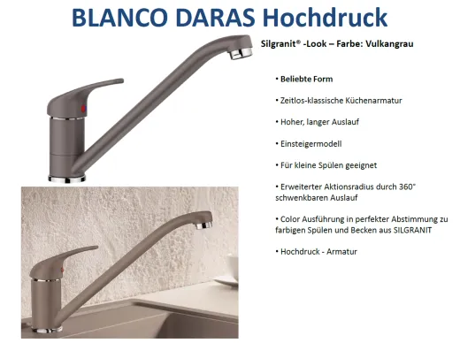 BLANCO Kchenarmatur Daras Silgranit-Look Einhebelmischer mit Festauslauf 360 schwenkbarer Auslauf