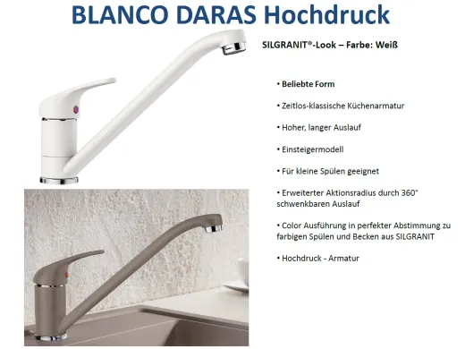 BLANCO Kchenarmatur Daras Silgranit-Look Einhebelmischer mit Festauslauf 360 schwenkbarer Auslauf