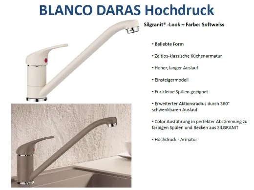 BLANCO Kchenarmatur Daras Silgranit-Look Einhebelmischer mit Festauslauf 360 schwenkbarer Auslauf
