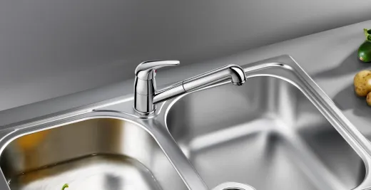 BLANCO Kchenarmatur Daras-S Chrom Einhebelmischer / Spltischarmatur mit Zugauslauf als Schlauchbrause