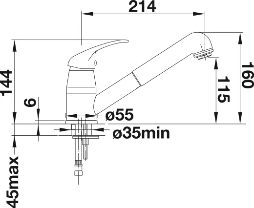 BLANCO Kchenarmatur Daras-S Chrom Einhebelmischer mit Zugauslauf als Schlauchbrause Niederdruck