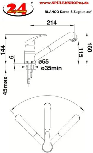 BLANCO Kchenarmatur Daras-S Silgranit-Look Einhebelmischer mit Zugauslauf 90 schwenkbarer Auslauf