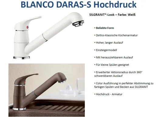 BLANCO Kchenarmatur Daras-S Silgranit-Look Einhebelmischer mit Zugauslauf 90 schwenkbarer Auslauf
