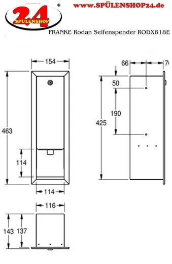 KWC PROFESSIONAL Rodan Seifenspender RODX618E Unterputzmontage manueller Betrieb ohne Nachfllmedien