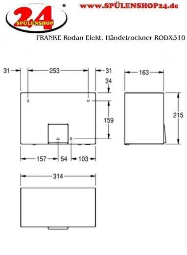 KWC PROFESSIONAL Rodan Elektronischer H�ndetrockner RODX310 Aufputzmontage opto-elektronisch gesteuerte Sensorik (2000090055)