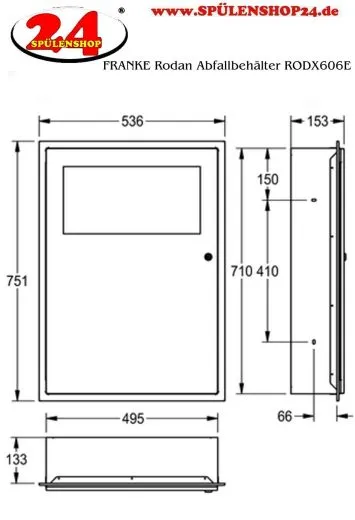 KWC PROFESSIONAL Rodan Abfallbehlter RODX606E fr die Unterputzmontage Fassungsvermgen zirka 45 Liter
