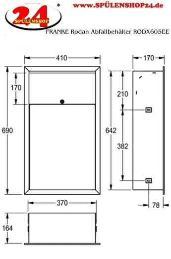 KWC PROFESSIONAL Rodan Abfallbehlter RODX605EE inkl. Sackhalterung E-RODX605N fr die Unterputzmontage